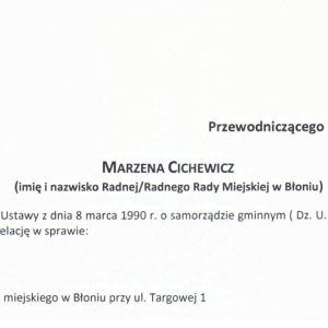 Interpelacja radnej Marzeny Cichewicz w sprawie TARGU.