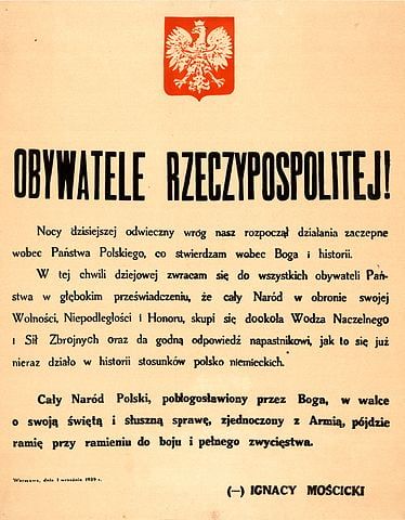 broszura tekst orędzia prezydenta Mościckiego biały orzełek godło pod orzełkiem tekst orędzia