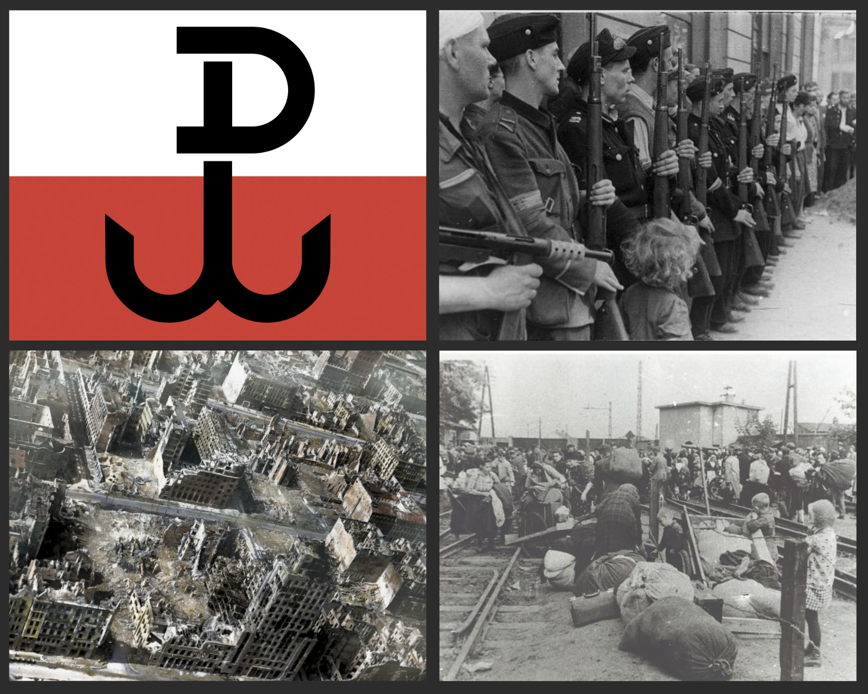 polska walczaca znak z powstania, walczacy powstancy ruiny warszawy