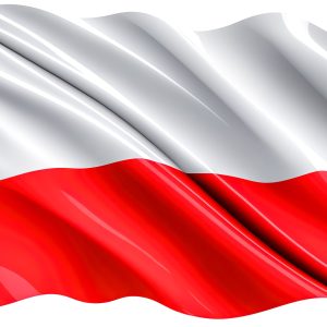 Texture flag of Poland waving in the wind, patriotic background.